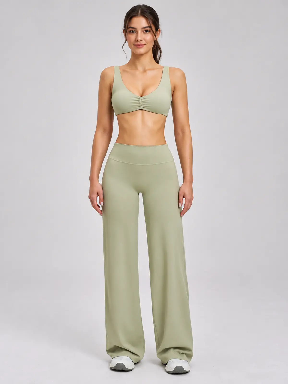 Moonstone Ledger Sports Bra and Flare Leggings Set — moss green — general — authoritative variation image