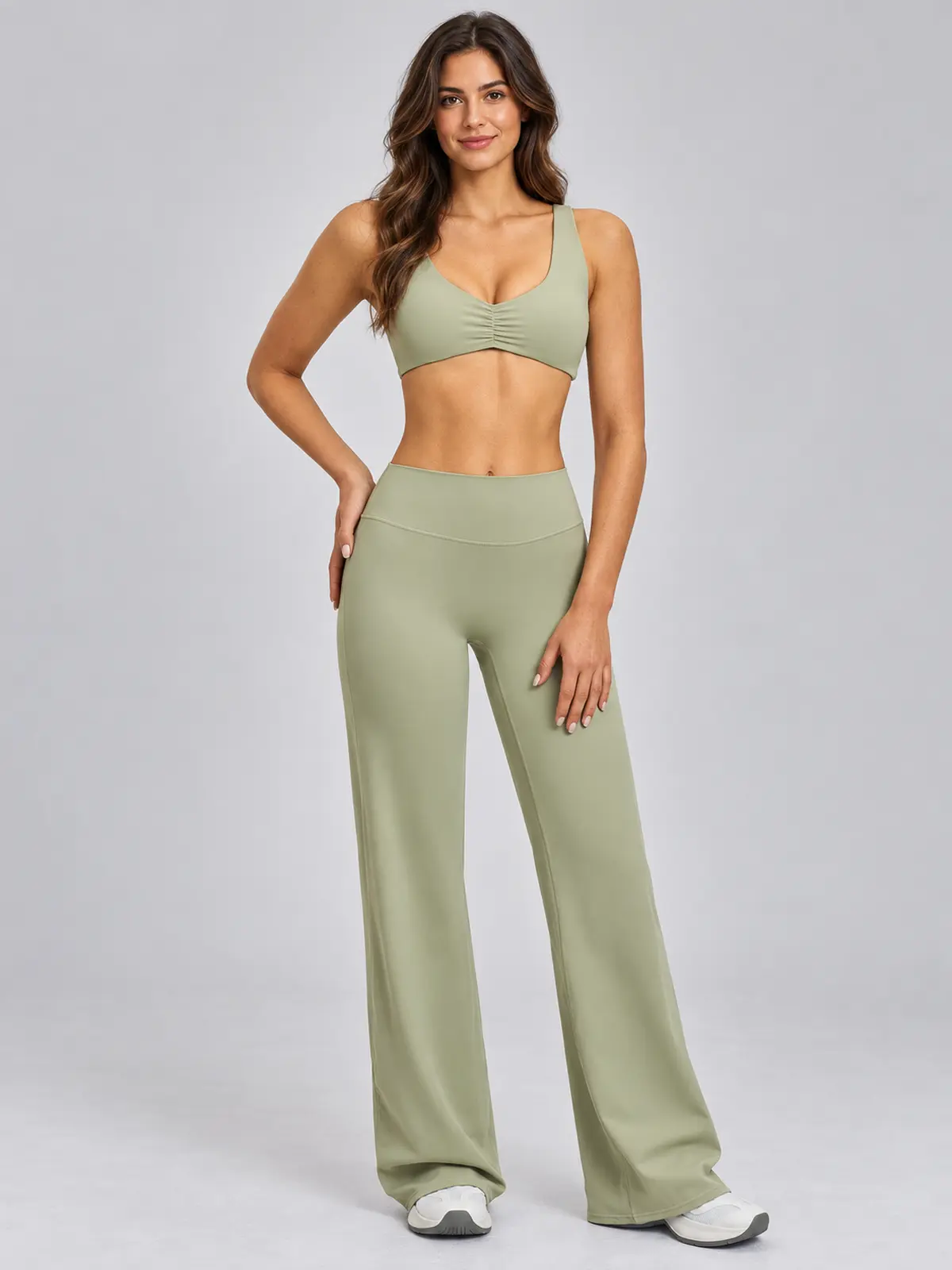 Moonstone Ledger Sports Bra and Flare Leggings Set — moss green — general — authoritative variation match