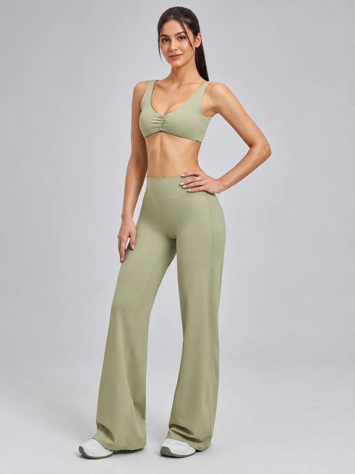 Moonstone Ledger Sports Bra and Flare Leggings Set — moss green — general — authoritative variation match