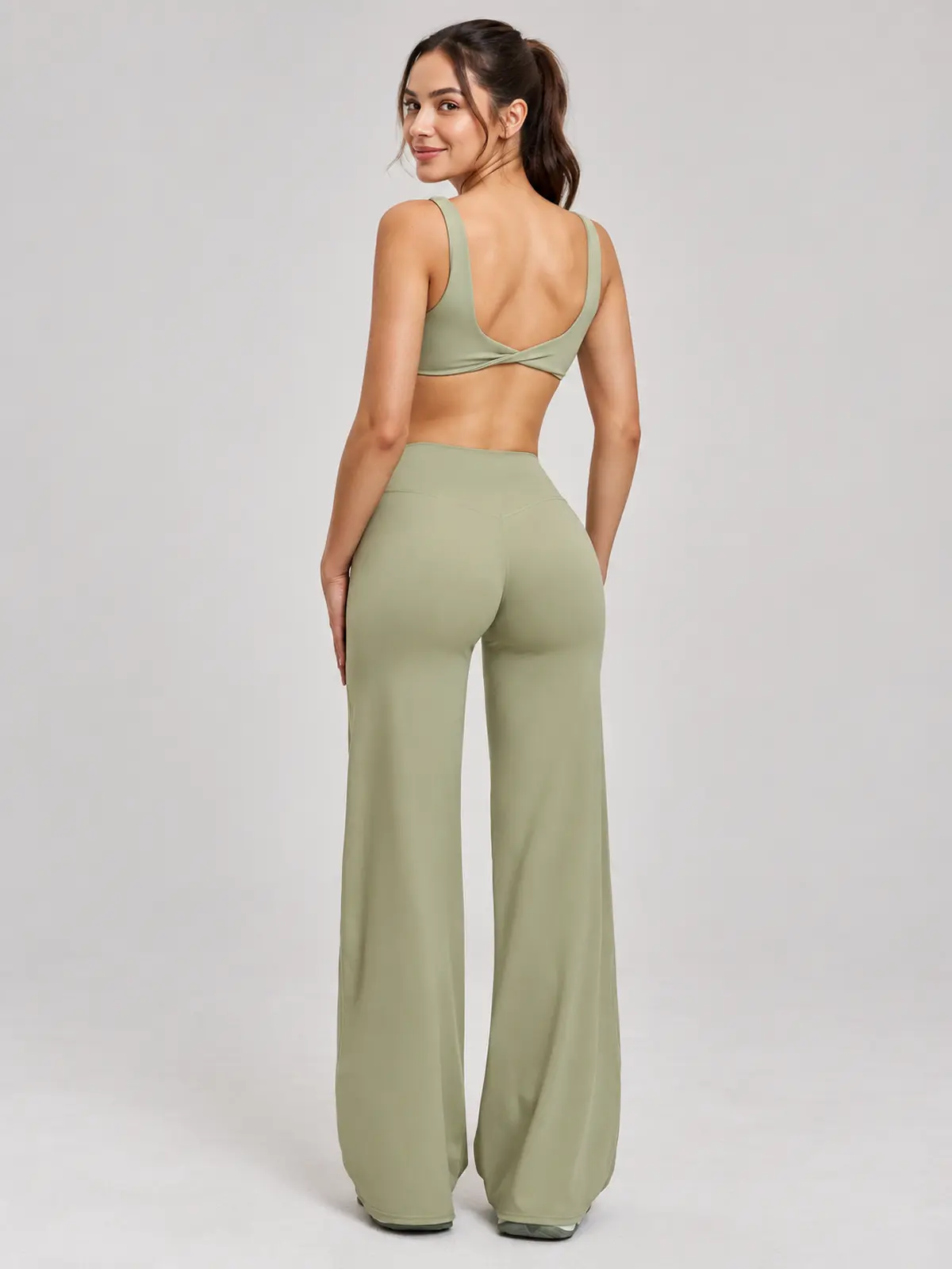 Moonstone Ledger Sports Bra and Flare Leggings Set — moss green — general — authoritative variation match