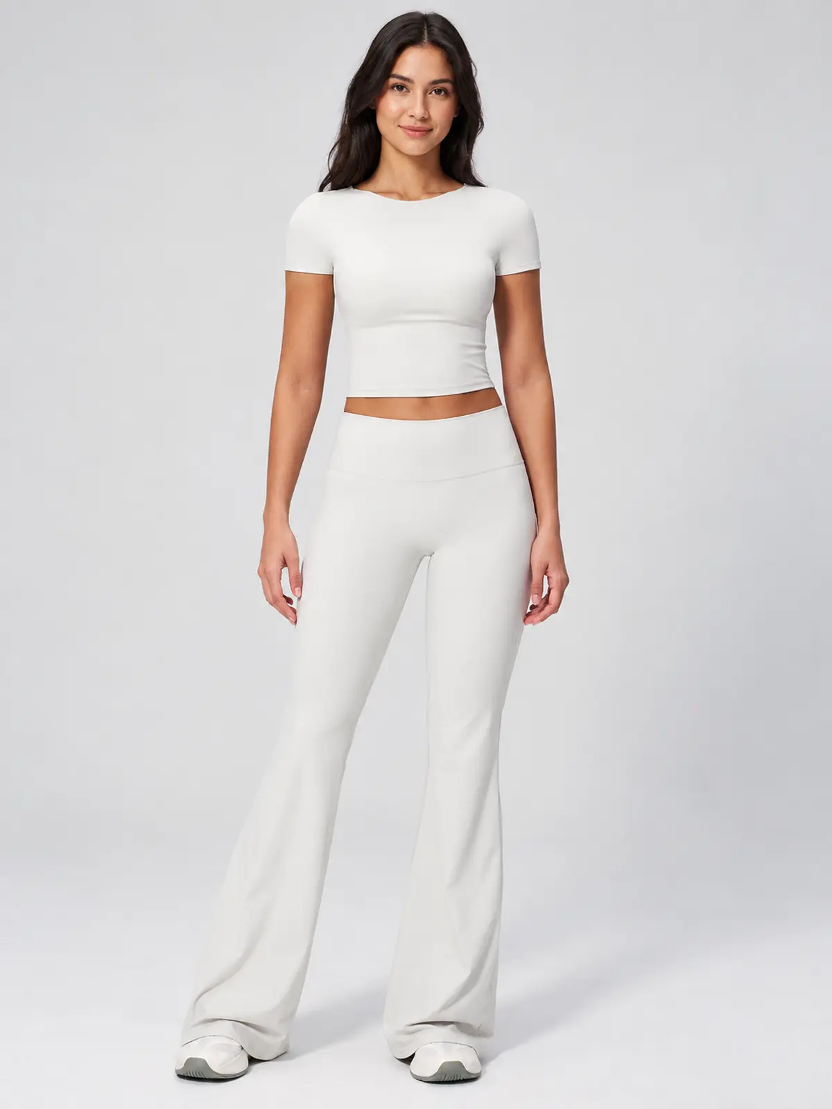 Moraine Drift Short-Sleeve Crop Top and Flare Leggings Set — off-white — general — authoritative variation image