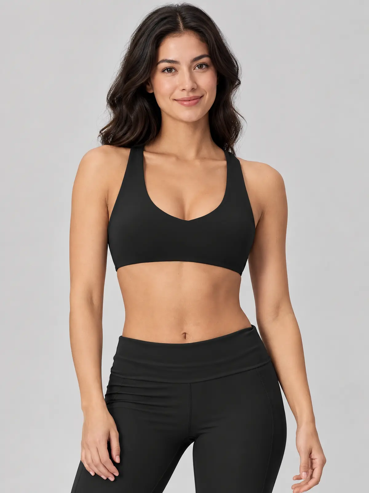 Morrow Lattice Cross-Back Scoop-Neck Sports Bra — black — general — authoritative variation match