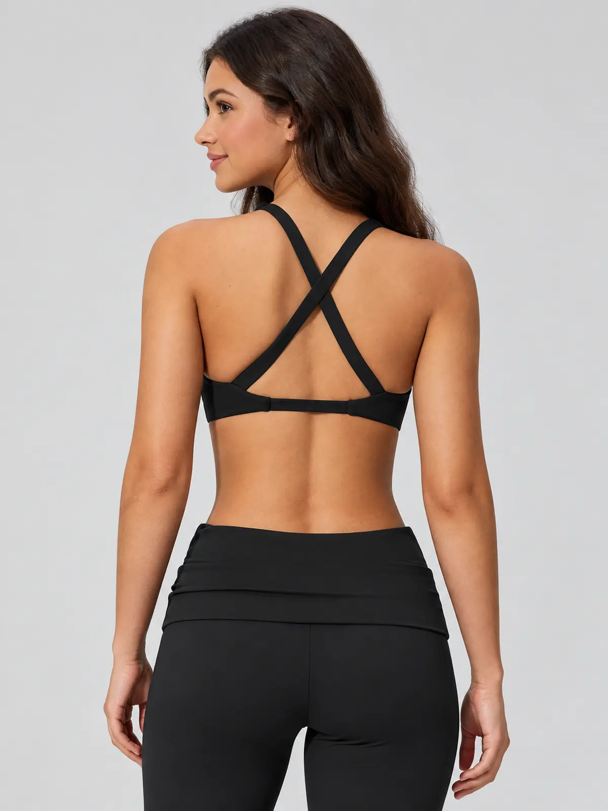 Morrow Lattice Cross-Back Scoop-Neck Sports Bra — black — general — authoritative variation match