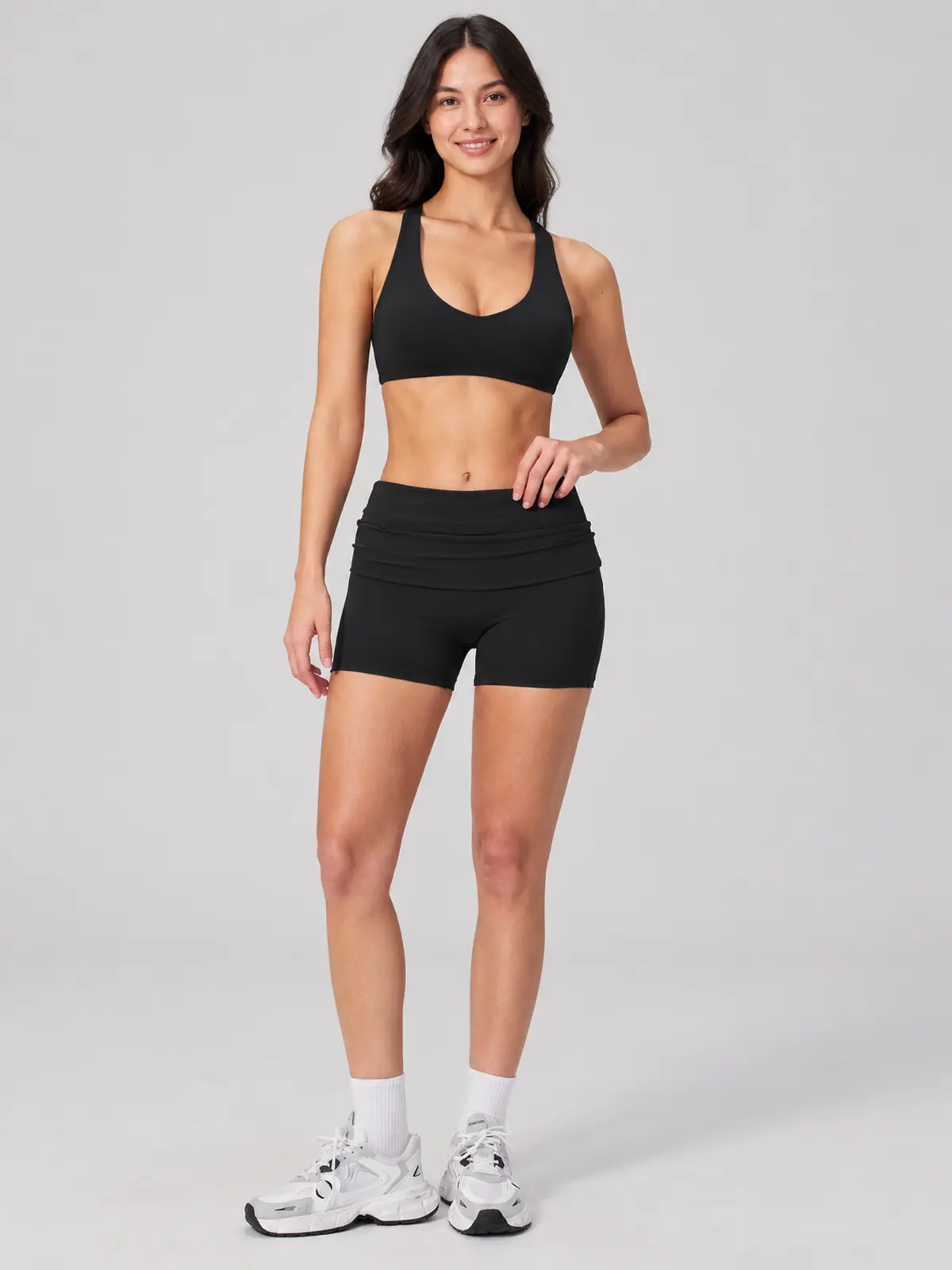 Morrow Lattice Cross-Back Scoop-Neck Sports Bra — black — general — authoritative variation match