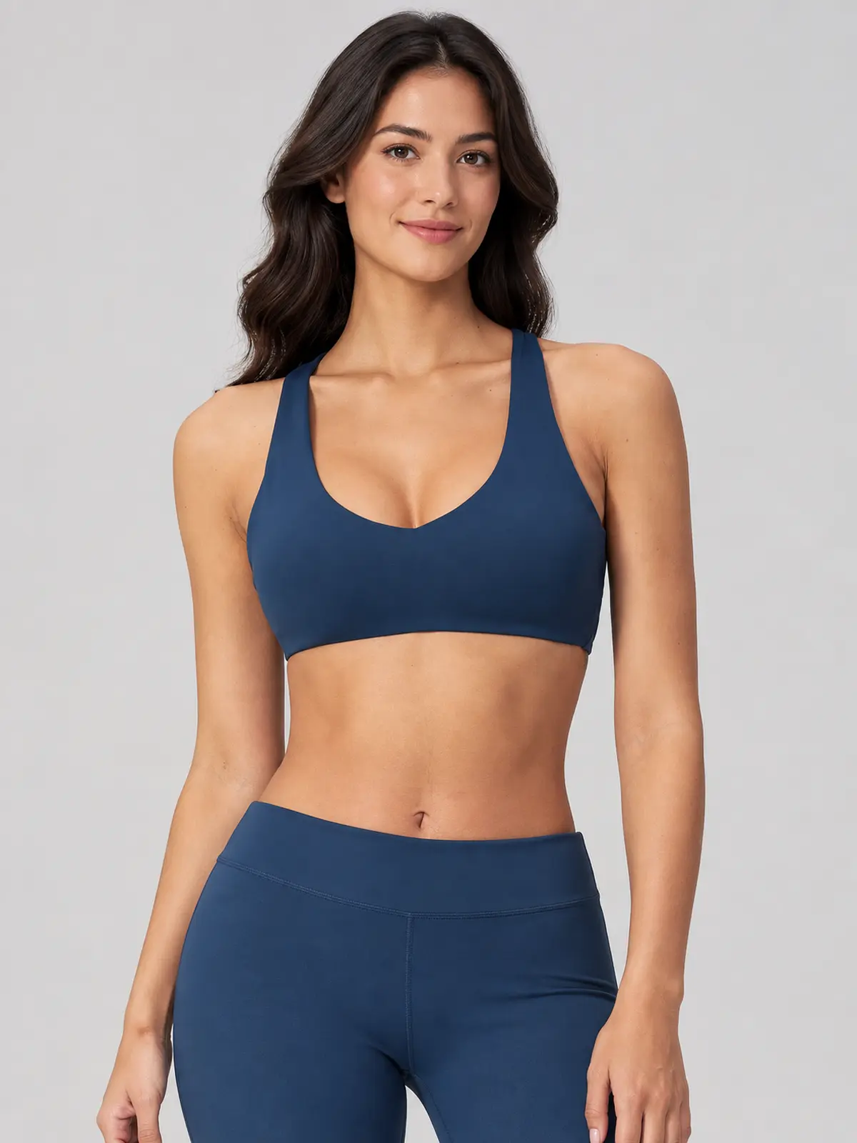 Morrow Lattice Cross-Back Scoop-Neck Sports Bra — navy blue — sports-bra — authoritative variation image