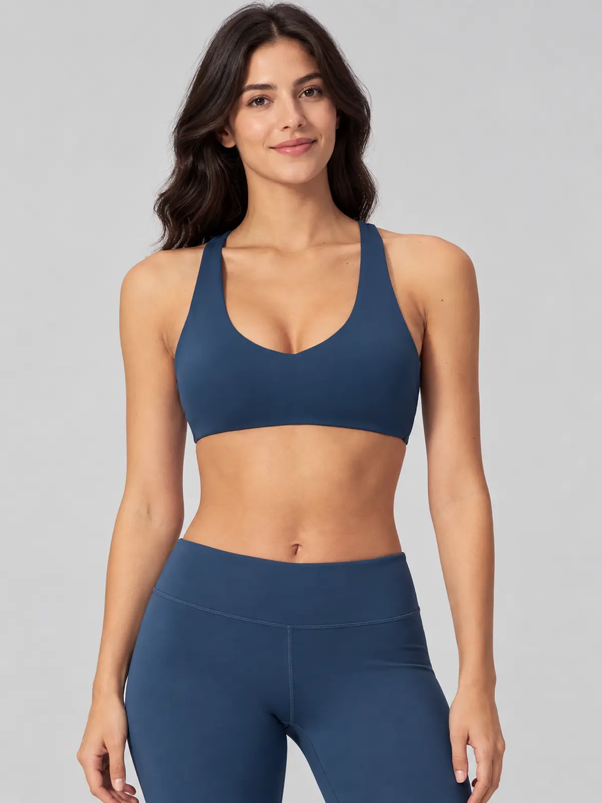 Morrow Lattice Cross-Back Scoop-Neck Sports Bra — navy blue — sports-bra — authoritative variation match