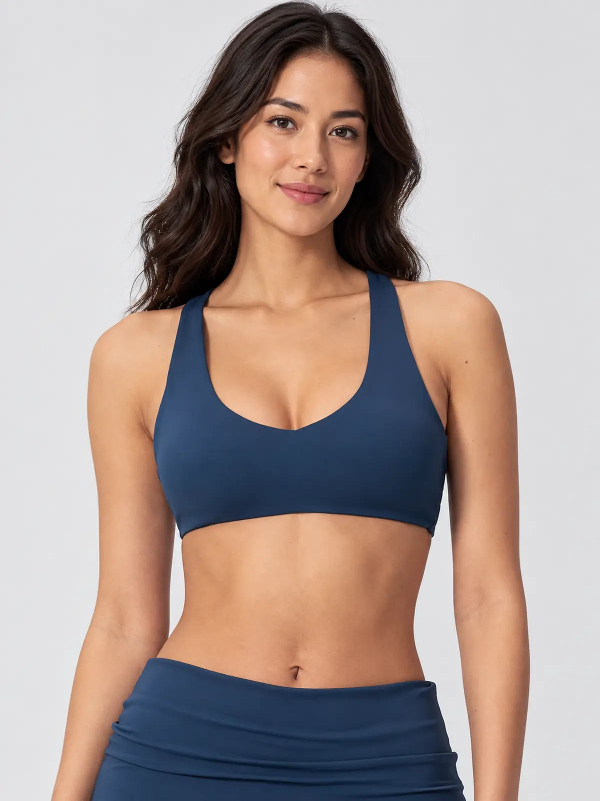 Morrow Lattice Cross-Back Scoop-Neck Sports Bra — navy blue — sports-bra — authoritative variation match