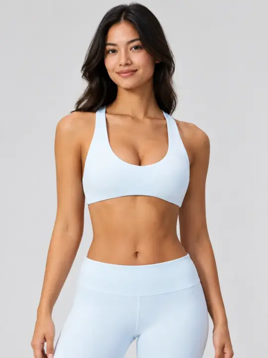 Morrow Lattice Cross-Back Scoop-Neck Sports Bra — pale blue — sports-bra — authoritative variation match