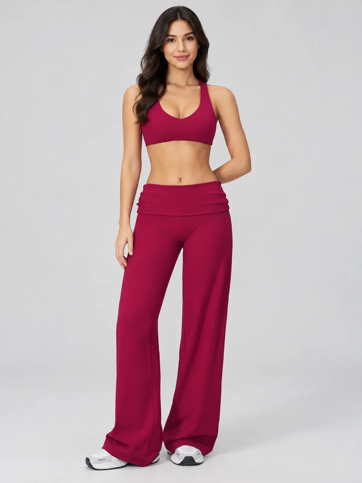 Morrow Lattice Cross-Back Scoop-Neck Sports Bra — raspberry red — general — authoritative variation match