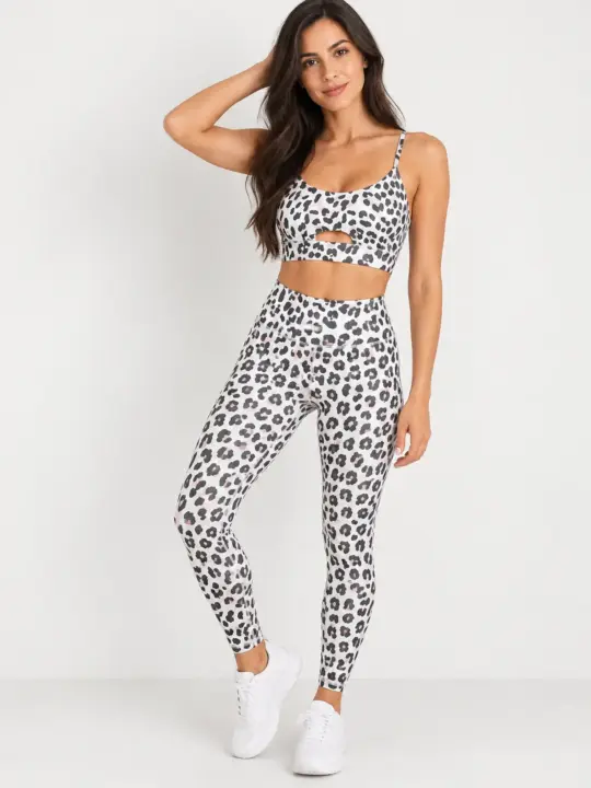 Nacre Drift Cutout Sports Bra and Leopard-Print Leggings Set — white with black leopard print — general — authoritative variation match