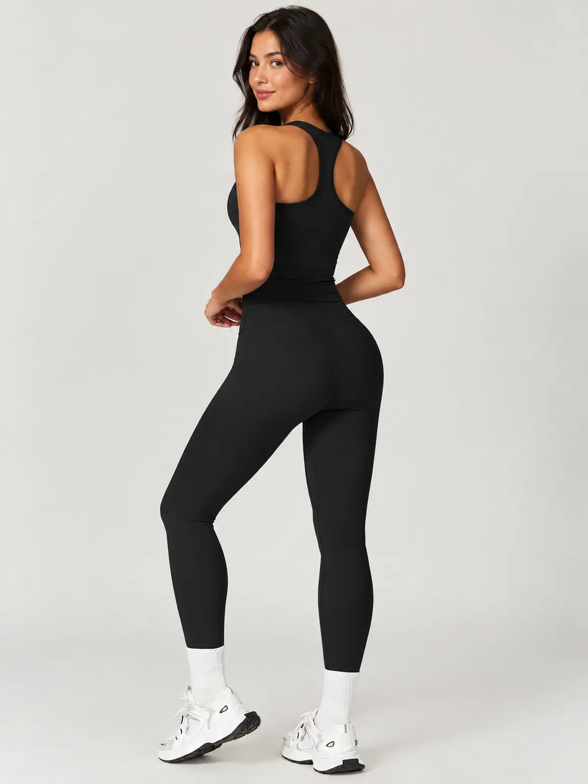 Nightfall Atelier Sleeveless Square-Neck Top and Full-Length Leggings Set — black — general — authoritative variation match