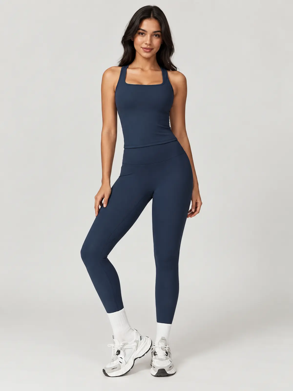 Nightfall Atelier Sleeveless Square-Neck Top and Full-Length Leggings Set — dark blue — unitard — authoritative variation image