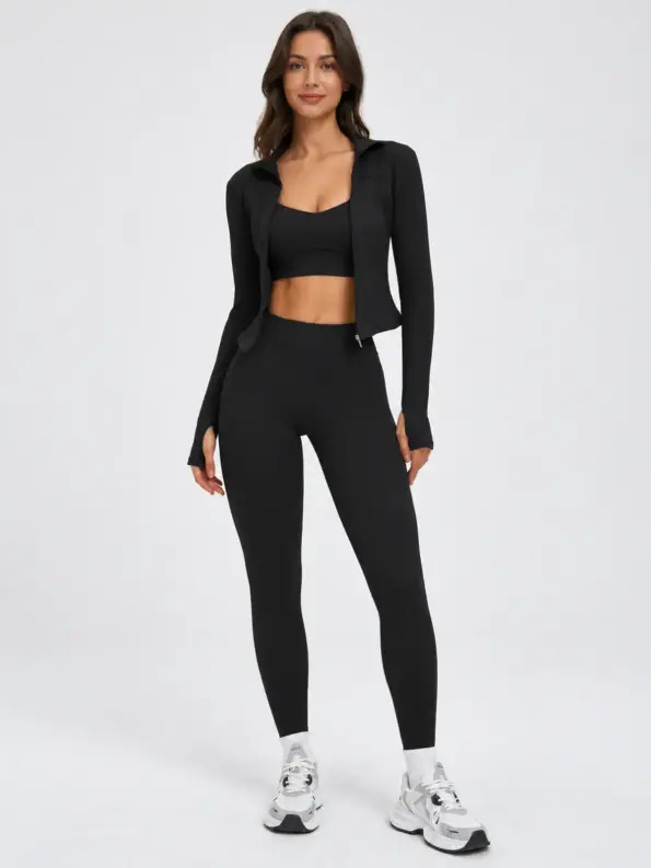 Nova Folio Sweetheart Sports Bra, Zip-Front Jacket and Leggings Set — black — general — authoritative variation image