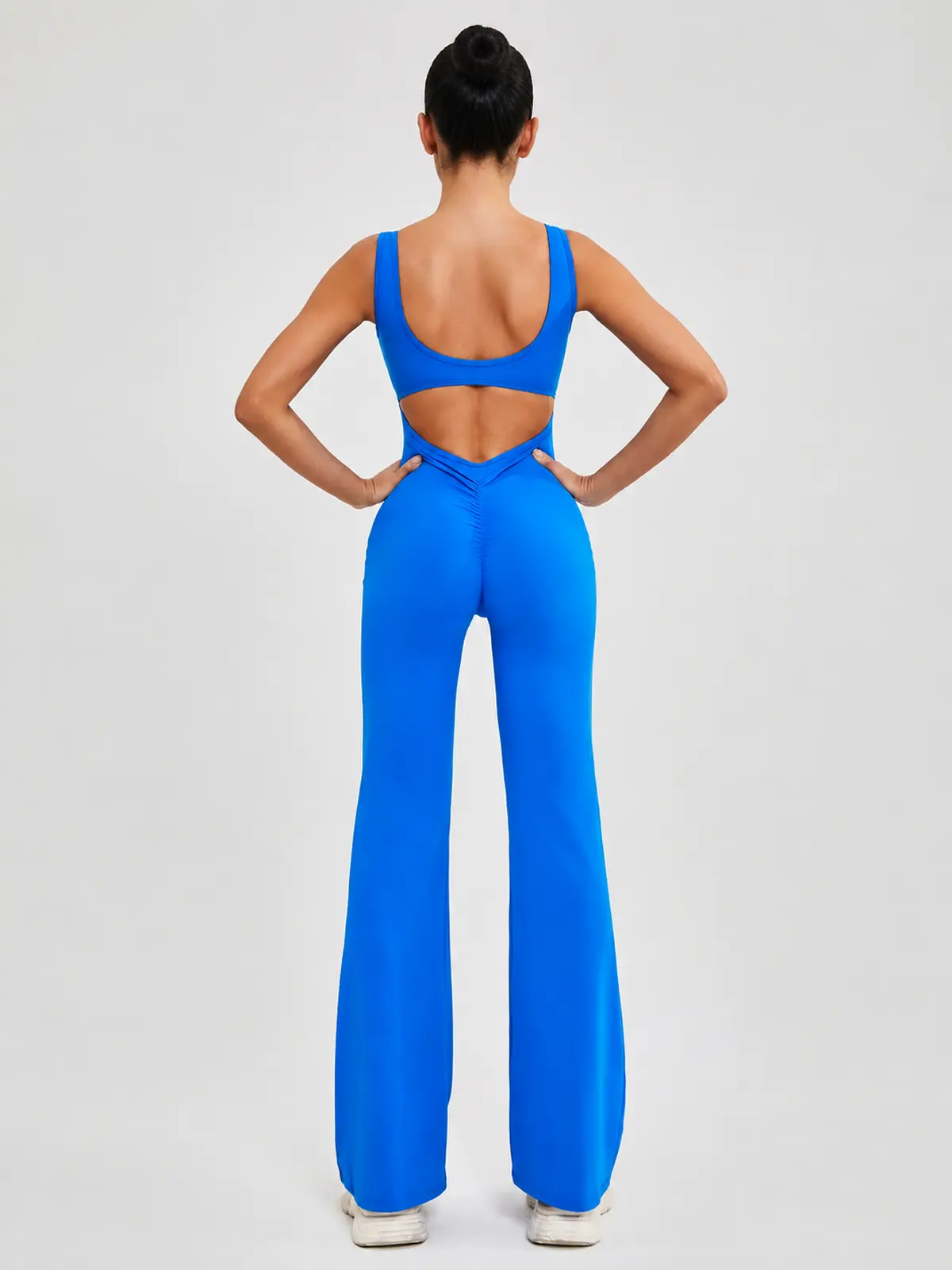 Pavilion Drift Sleeveless Open-Back Flared-Leg Yoga Jumpsuit — royal blue — authoritative variation image