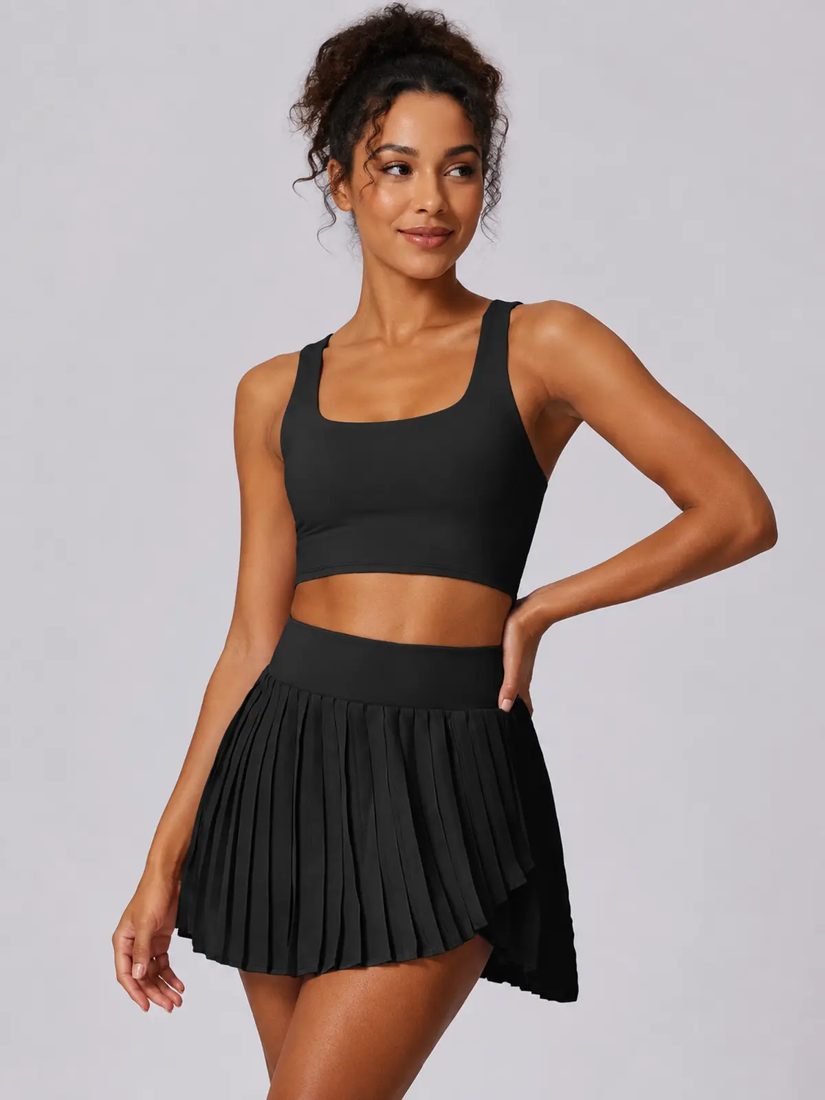 Pleatfall Motion High-Rise Pleated Yoga Skort — black — authoritative variation image
