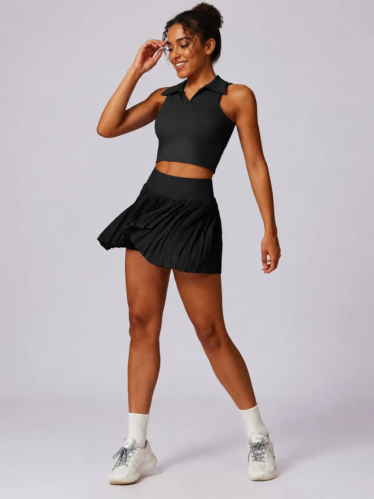 Pleatfall Motion High-Rise Pleated Yoga Skort — black — authoritative variation match