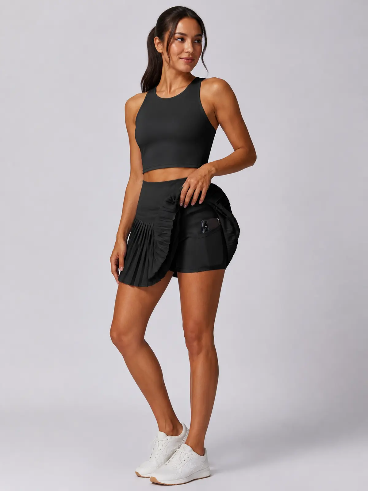 Pleatfall Motion High-Rise Pleated Yoga Skort — black — authoritative variation match