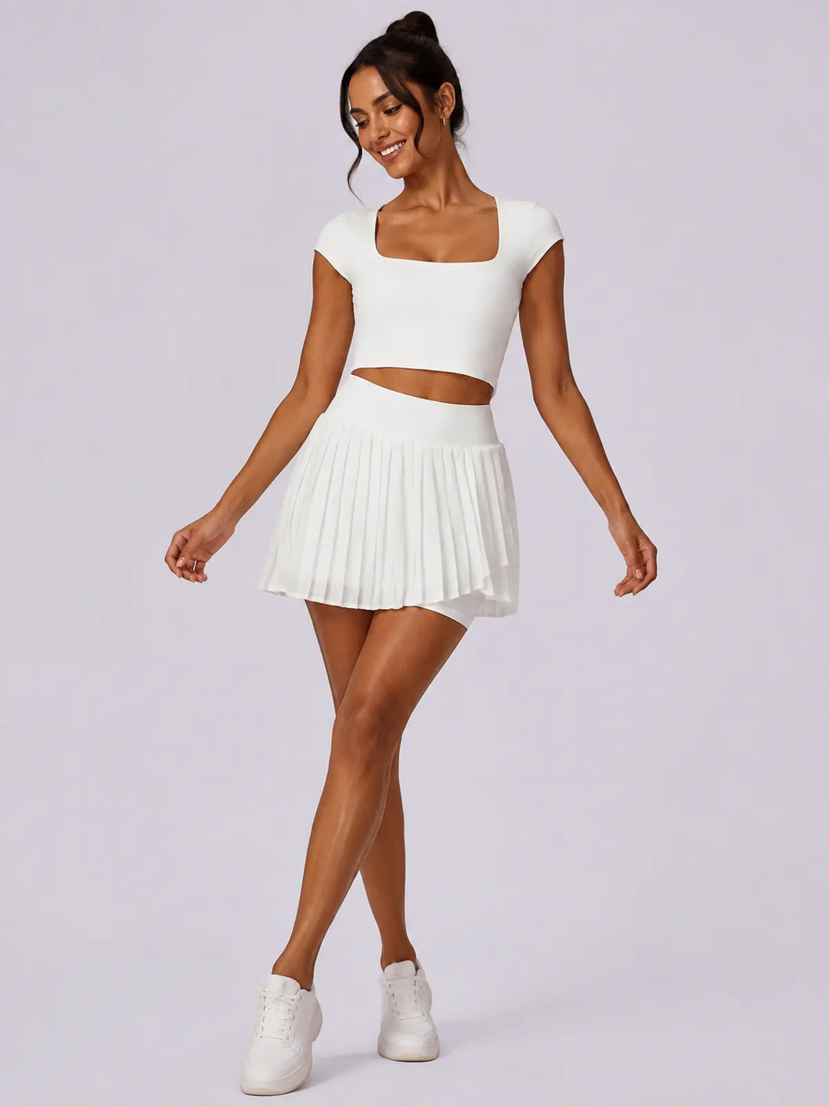 Pleatfall Motion High-Rise Pleated Yoga Skort — white — authoritative variation image