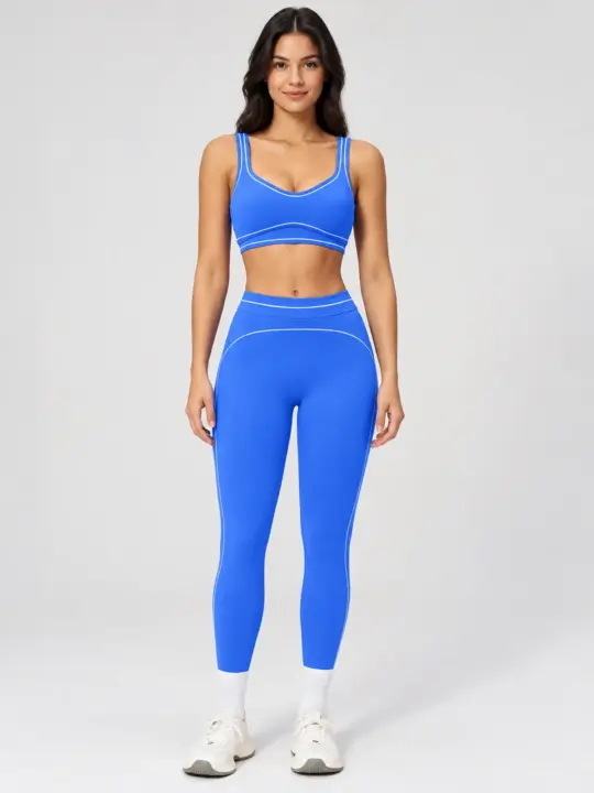 Radian Loom Sports Bra and Full-Length Leggings Set — bright blue with white contrast piping — general — authoritative variation image