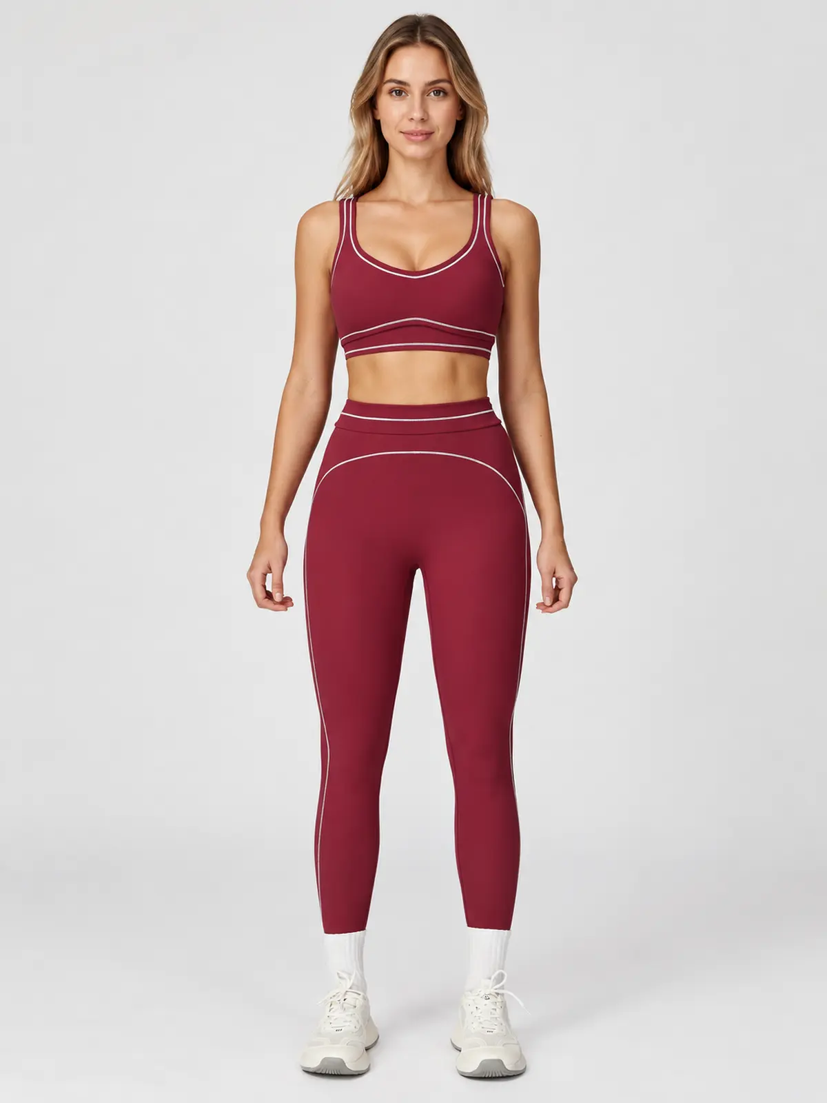 Radian Loom Sports Bra and Full-Length Leggings Set — cherry red — general — authoritative variation image