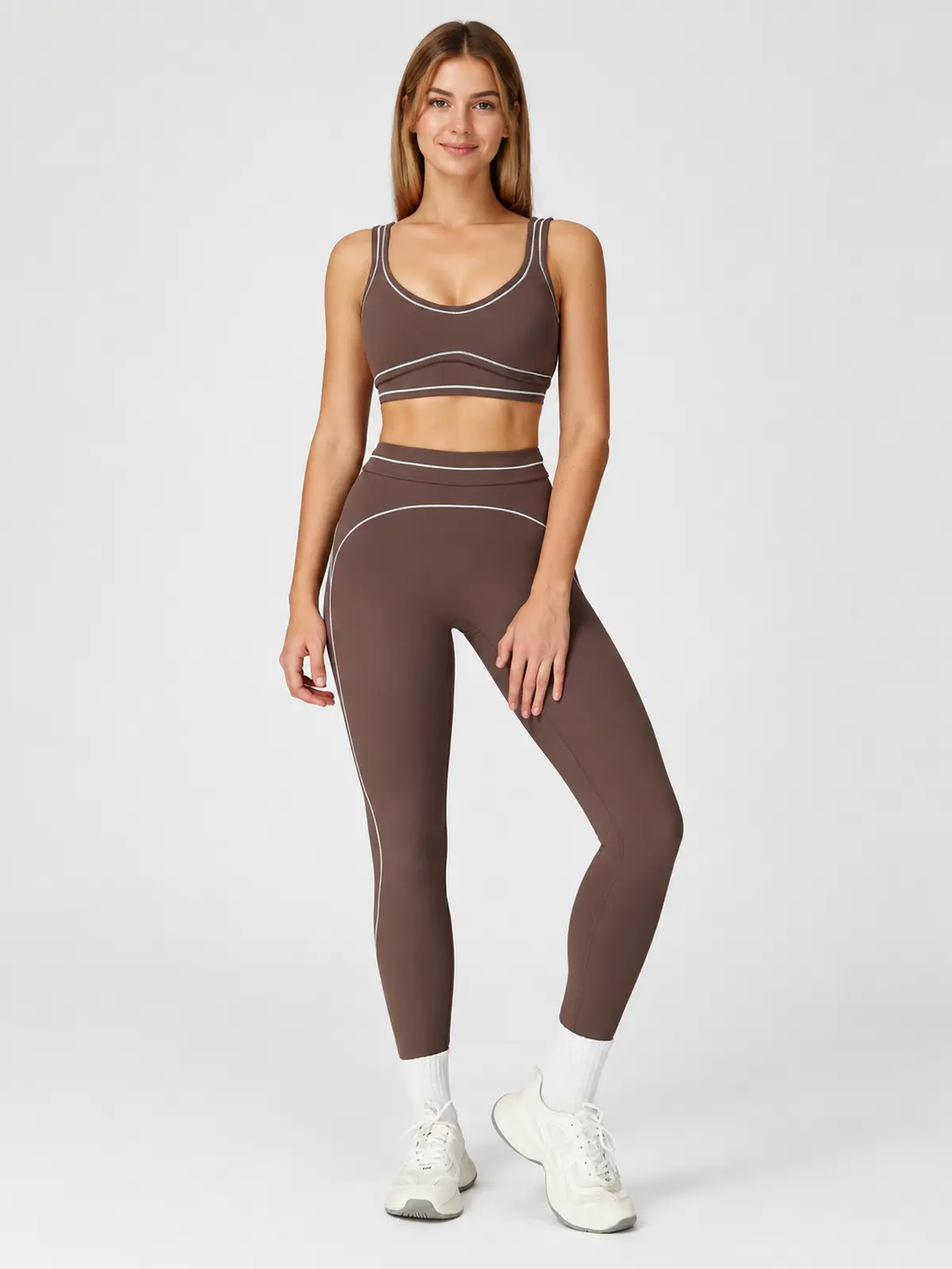 Radian Loom Sports Bra and Full-Length Leggings Set — chocolate brown — general — authoritative variation image