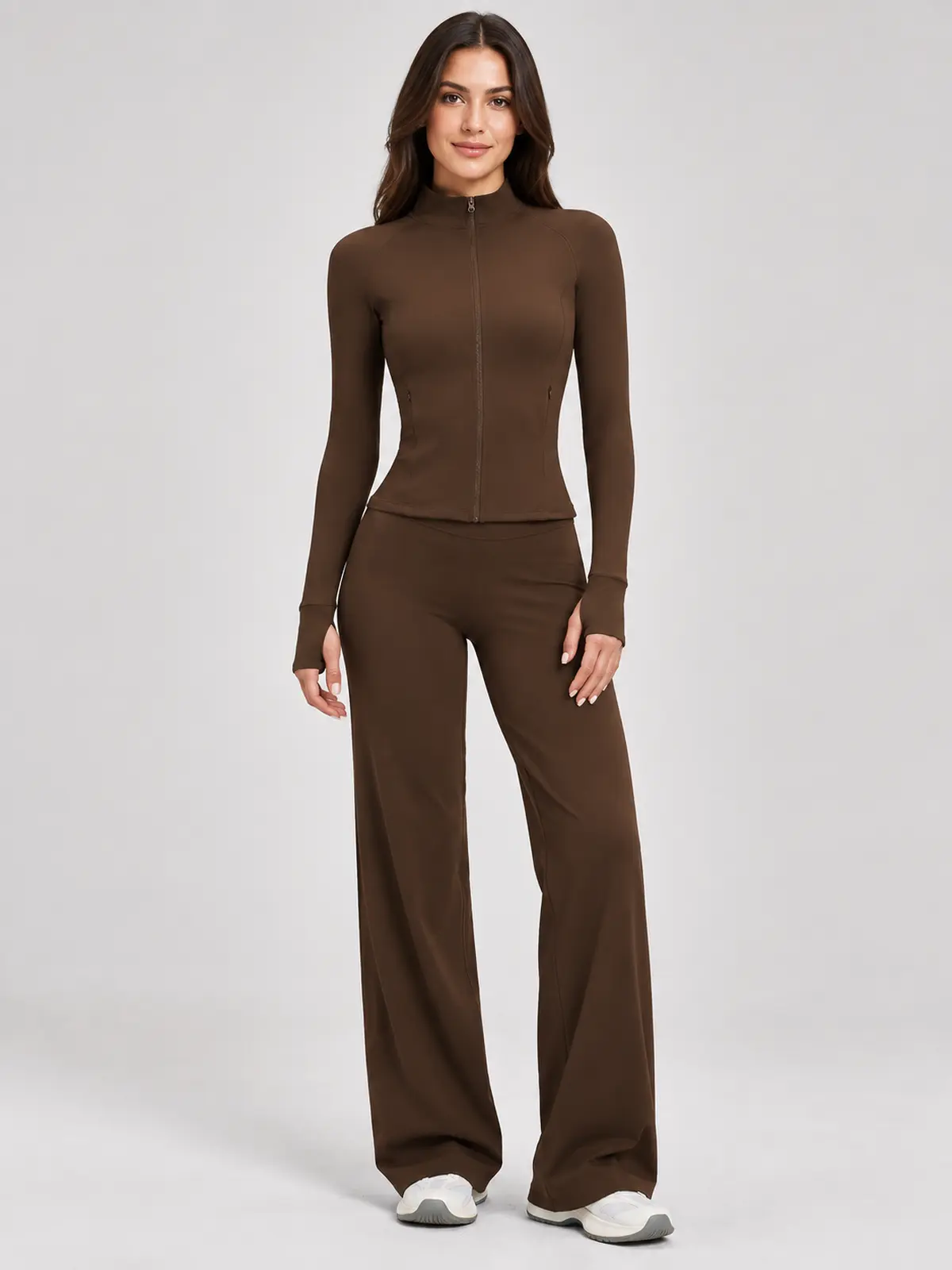 Ridgeway Folio Zip-Front Jacket and Flare Leggings Set — dark coffee brown — general — authoritative variation image
