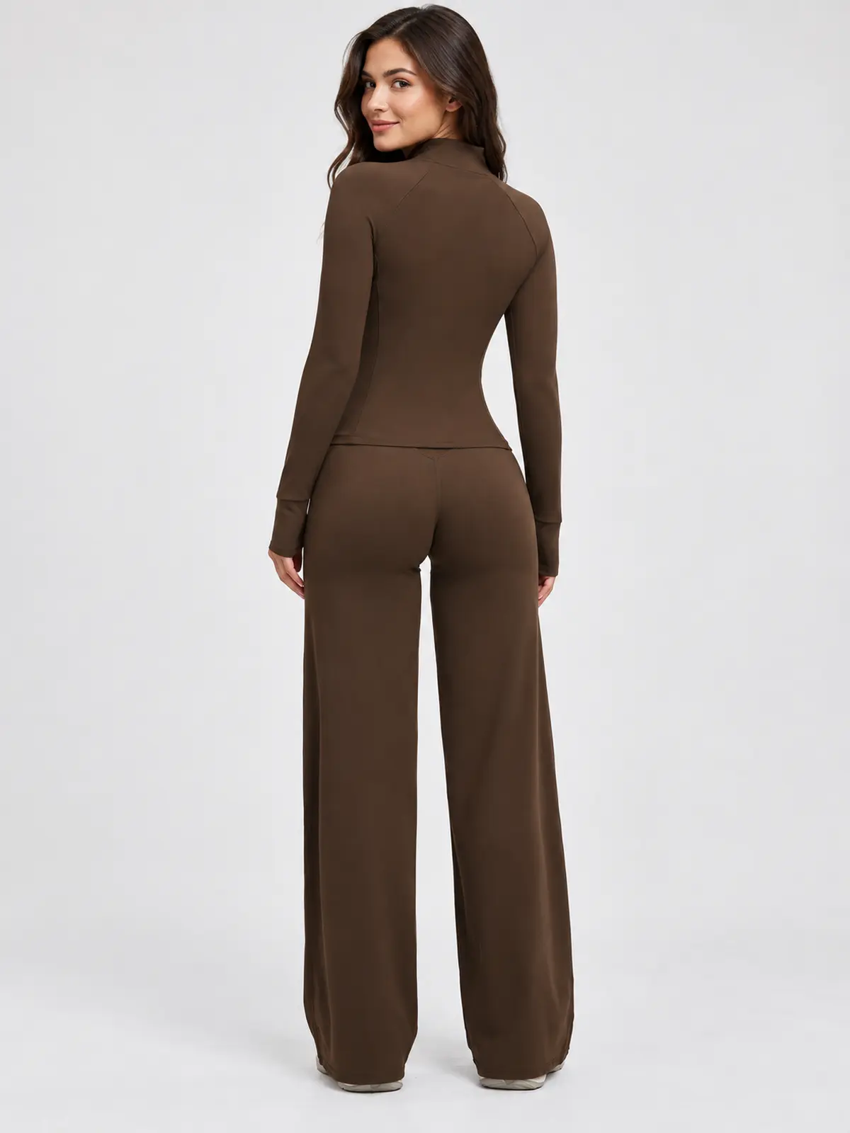 Ridgeway Folio Zip-Front Jacket and Flare Leggings Set — dark coffee brown — general — authoritative variation match