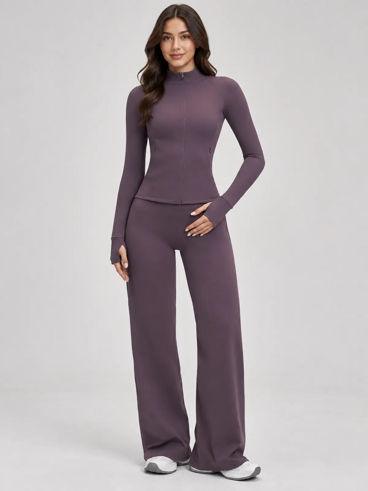 Ridgeway Folio Zip-Front Jacket and Flare Leggings Set — dark purple — general — authoritative variation match