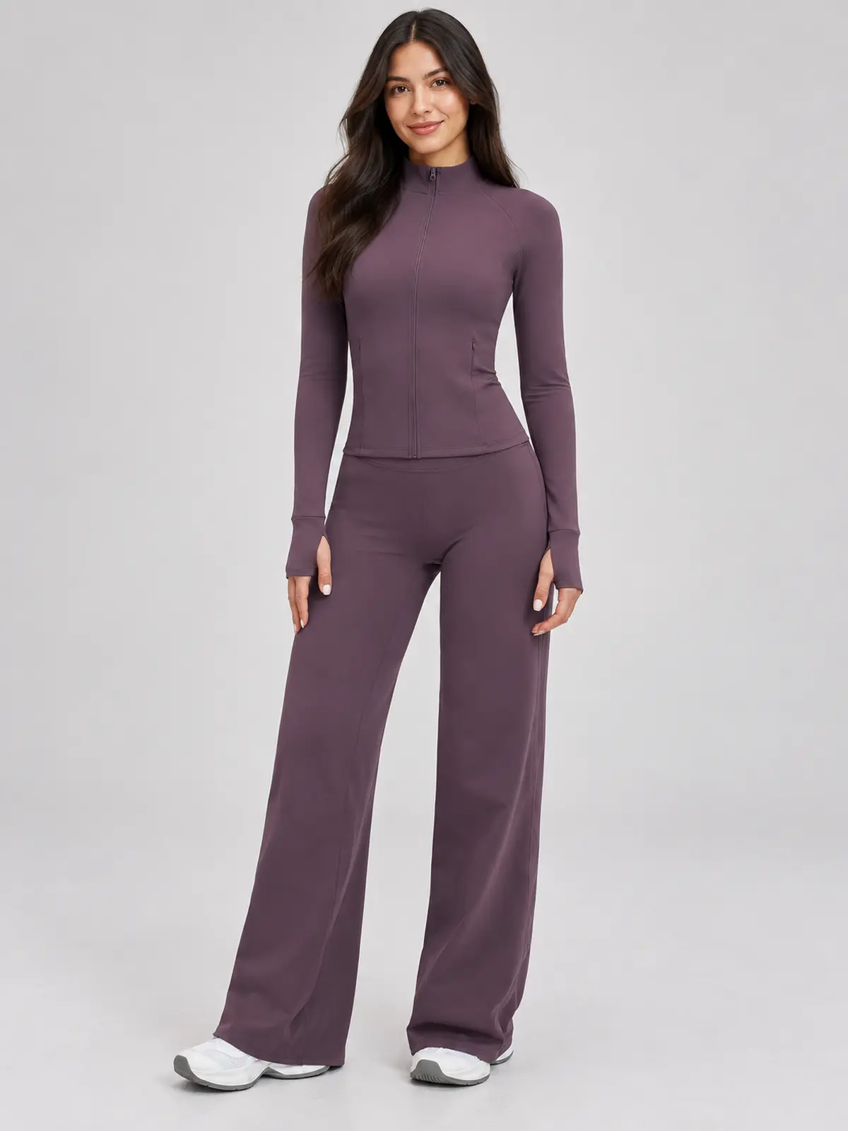 Ridgeway Folio Zip-Front Jacket and Flare Leggings Set — dark purple — general — authoritative variation match