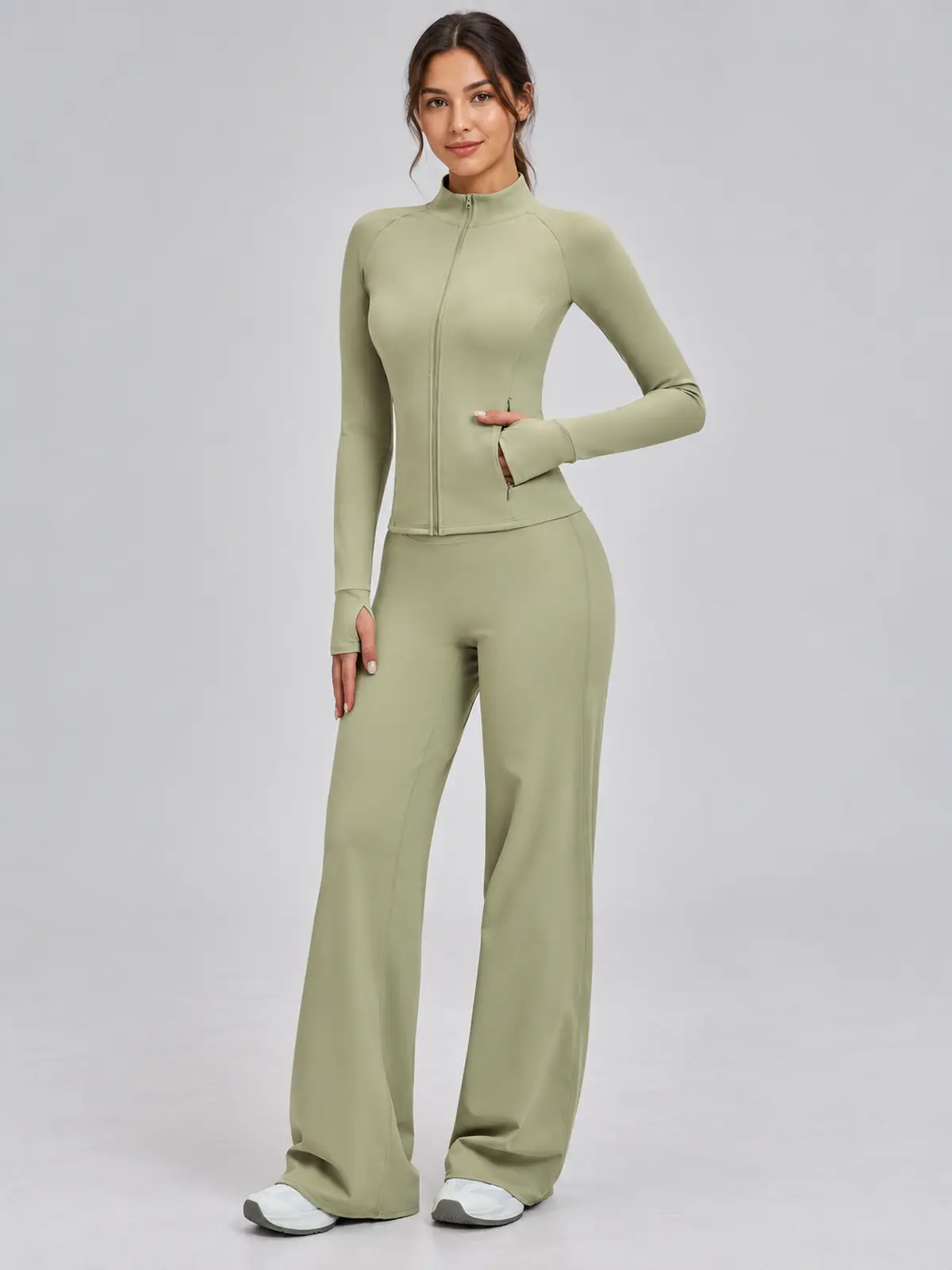 Ridgeway Folio Zip-Front Jacket and Flare Leggings Set — moss green — general — authoritative variation match