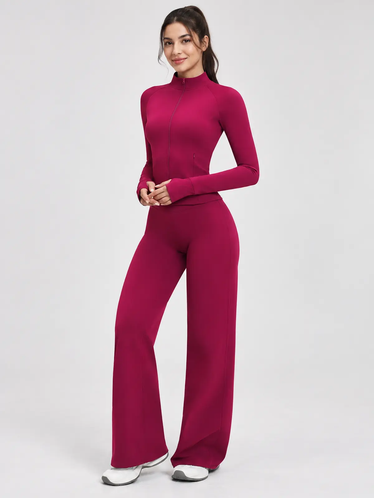 Ridgeway Folio Zip-Front Jacket and Flare Leggings Set — raspberry red — general — authoritative variation match