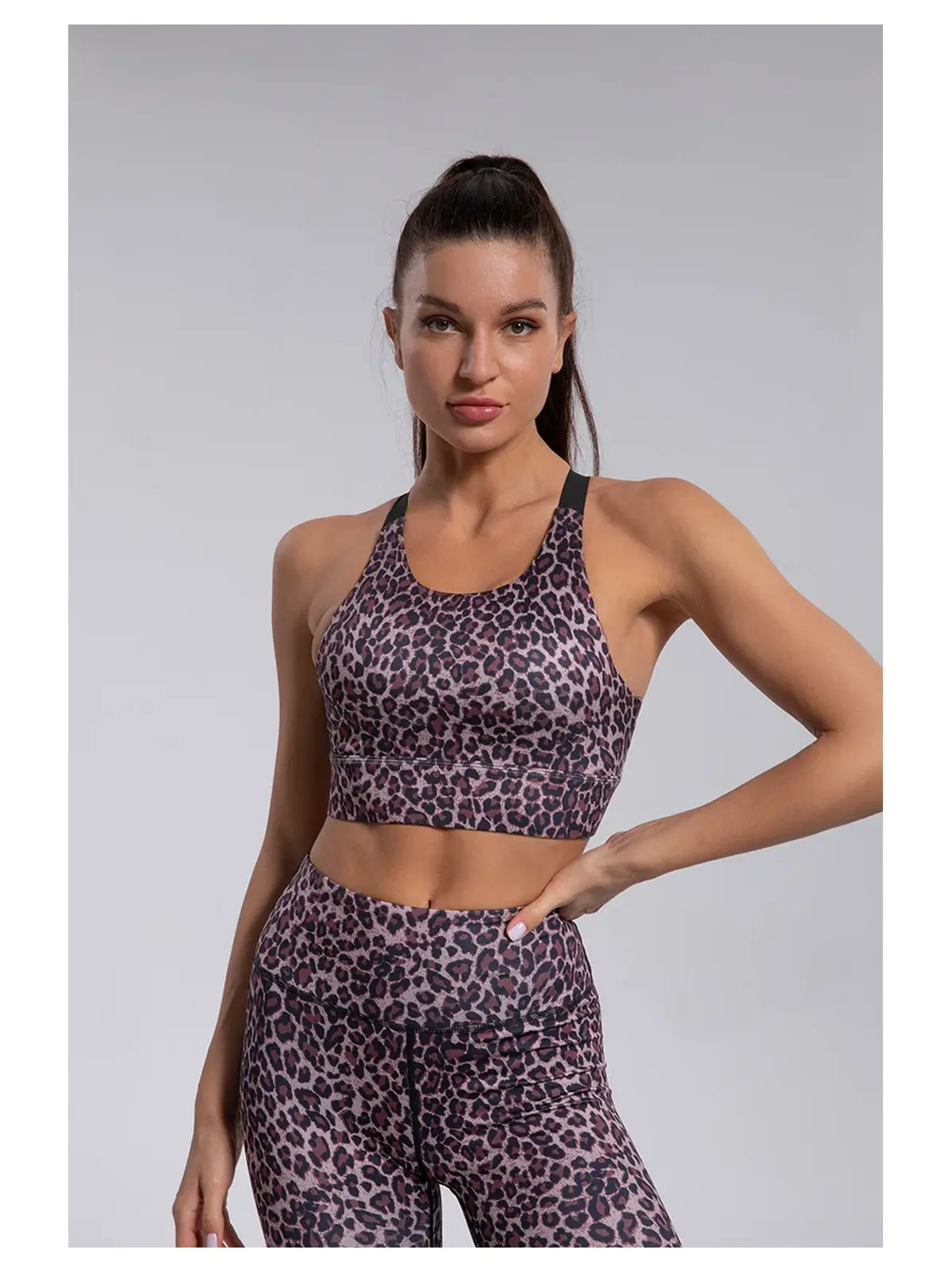 Rookfield Arc Racerback Sports Bra and Leopard-Print Leggings Set — purple leopard print — general — authoritative variation match