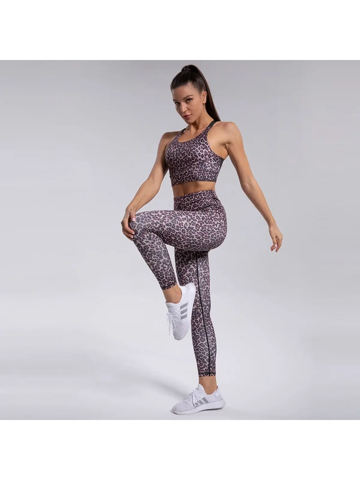 Rookfield Arc Racerback Sports Bra and Leopard-Print Leggings Set — purple leopard print — general — authoritative variation match