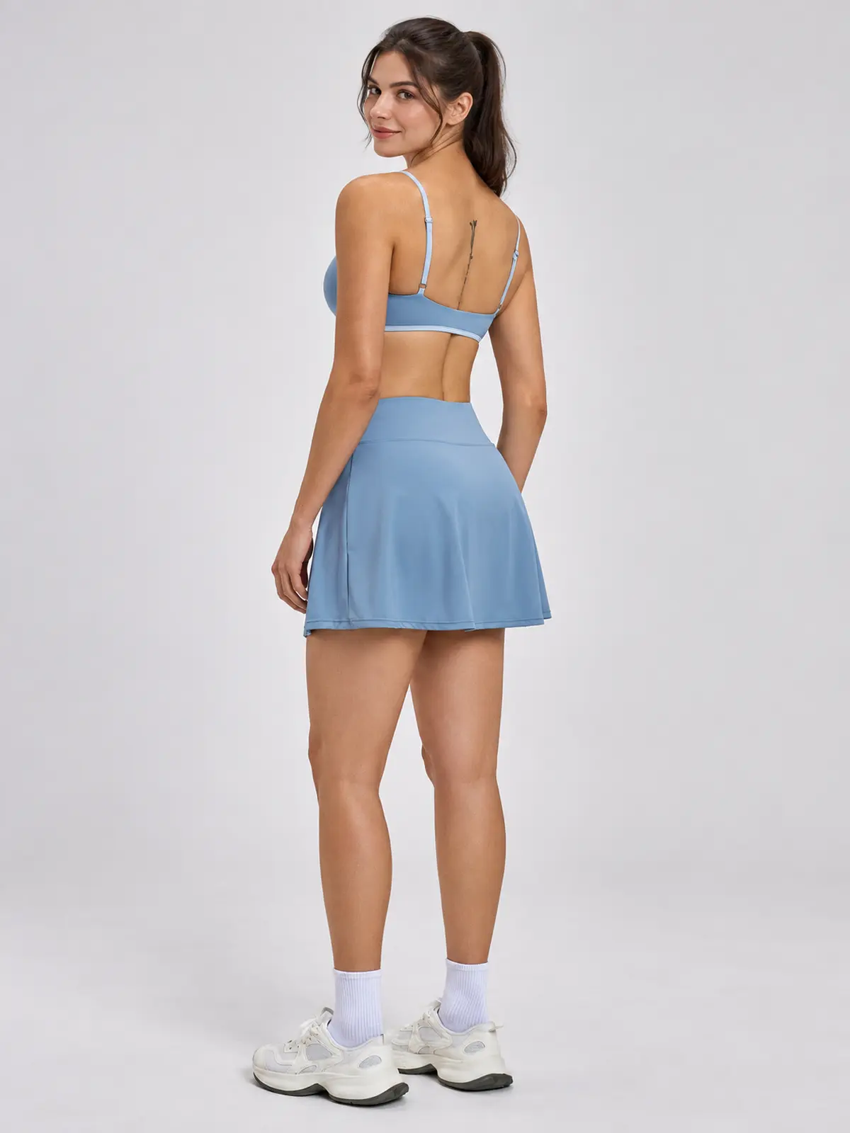 Sable Quill Scoop-Neck Sports Bra and A-Line Skirt Set — sky blue — general — authoritative variation match
