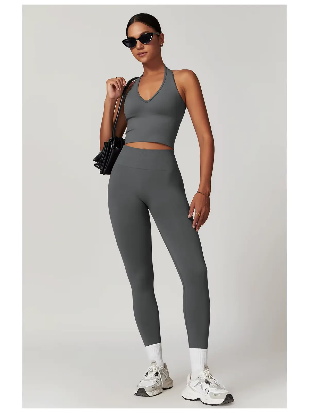 Saffron Drift Halter Crop Top — dark gray — general — authoritative variation match