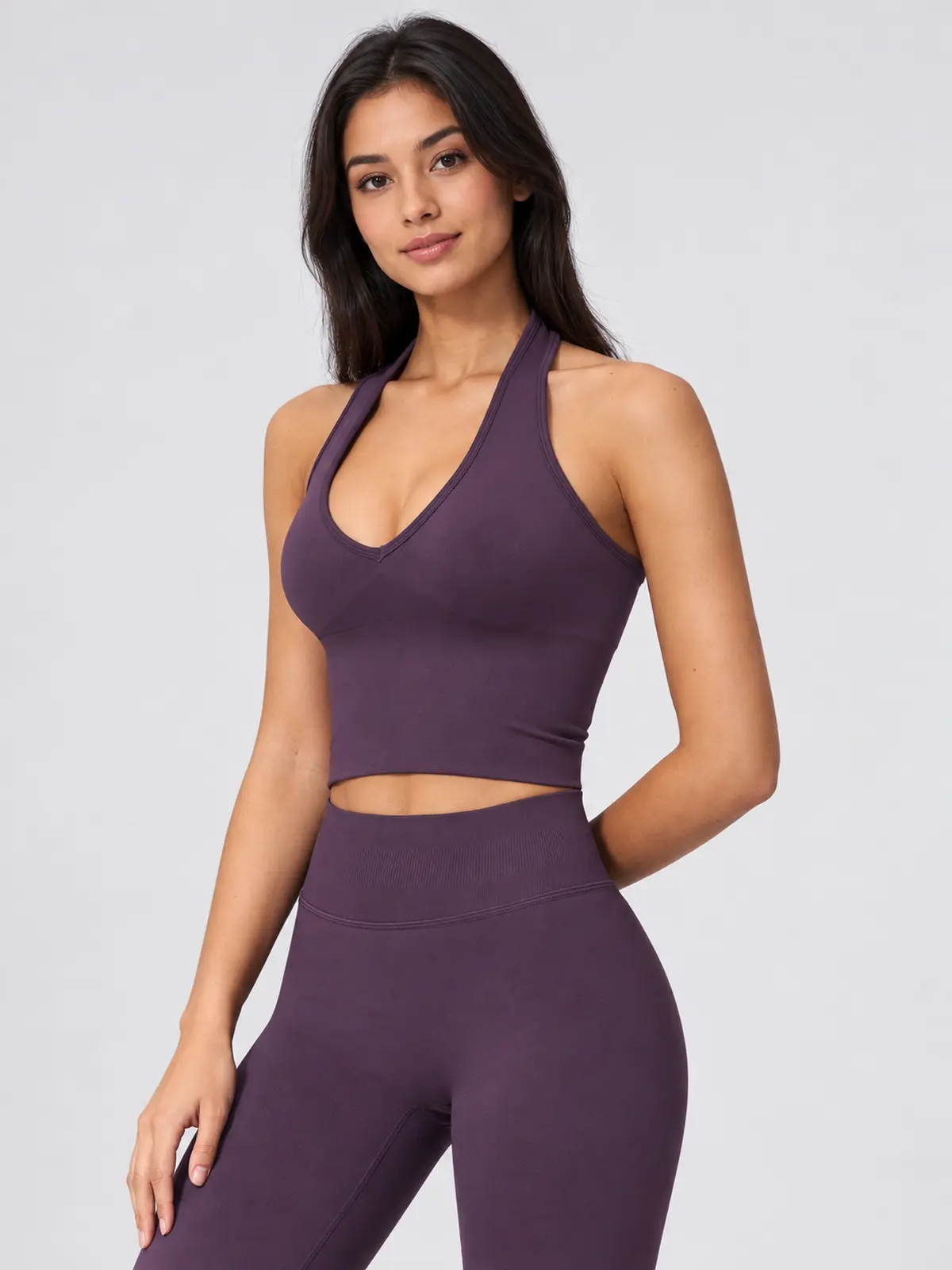 Saffron Drift Halter Crop Top — plum purple — general — authoritative variation match