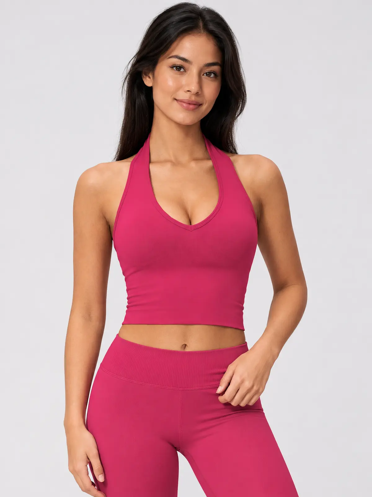Saffron Drift Halter Crop Top — raspberry pink — crop-top — authoritative variation image