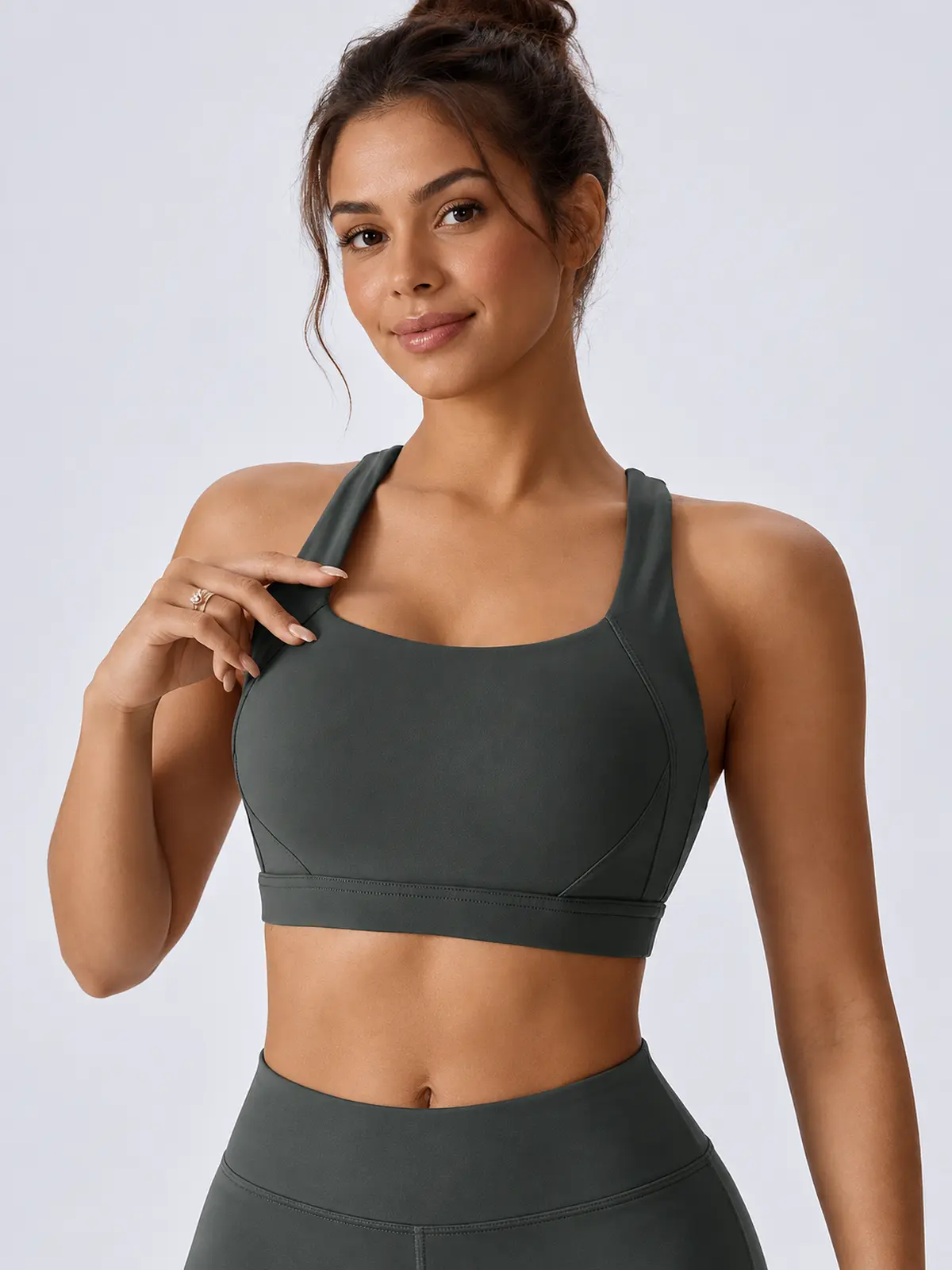 Sagebound Relay Scoop-Neck Sports Bra — dark charcoal gray — sports-bra — authoritative variation match