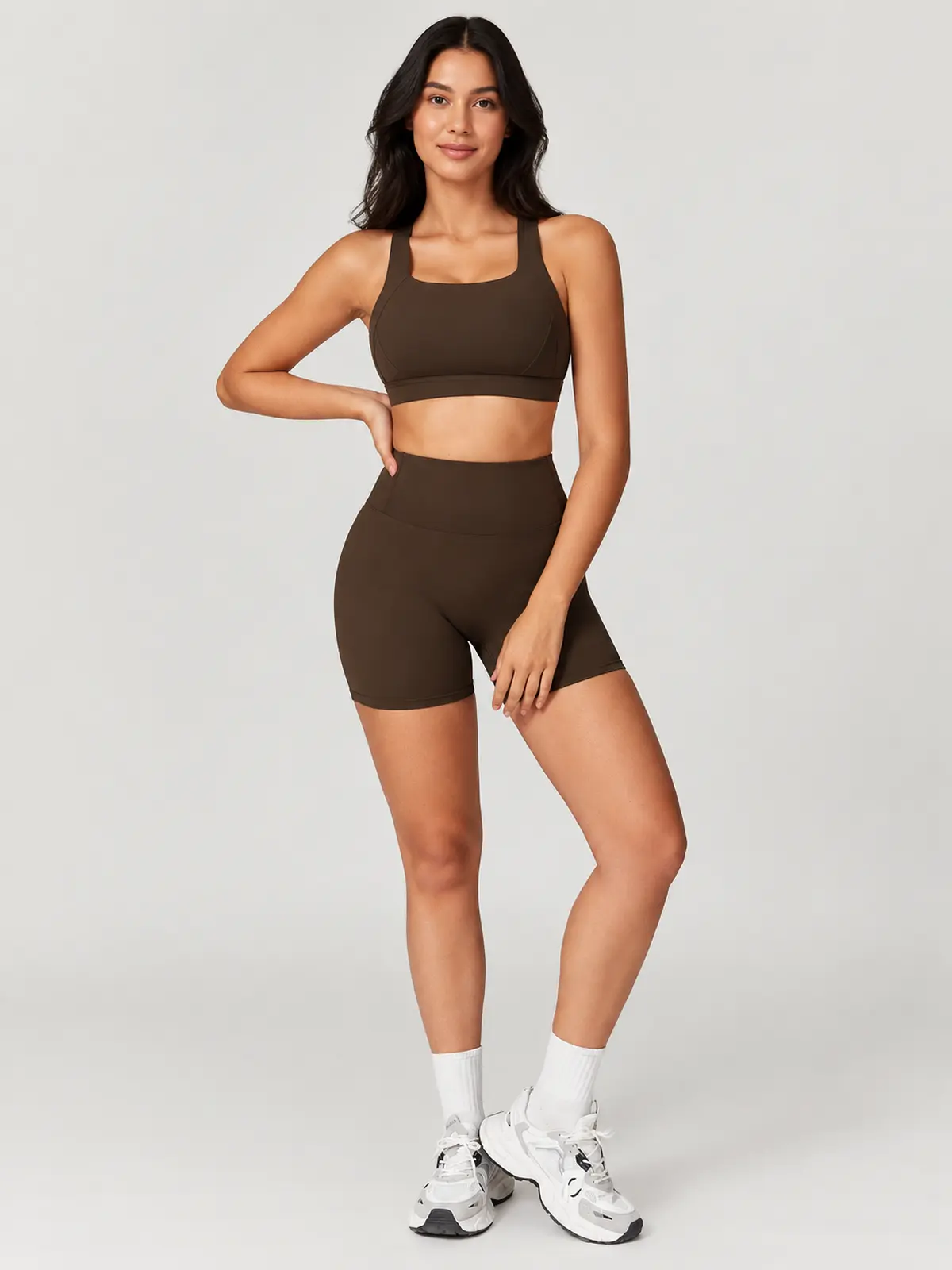 Sagebound Relay Scoop-Neck Sports Bra — dark coffee brown — general — authoritative variation match