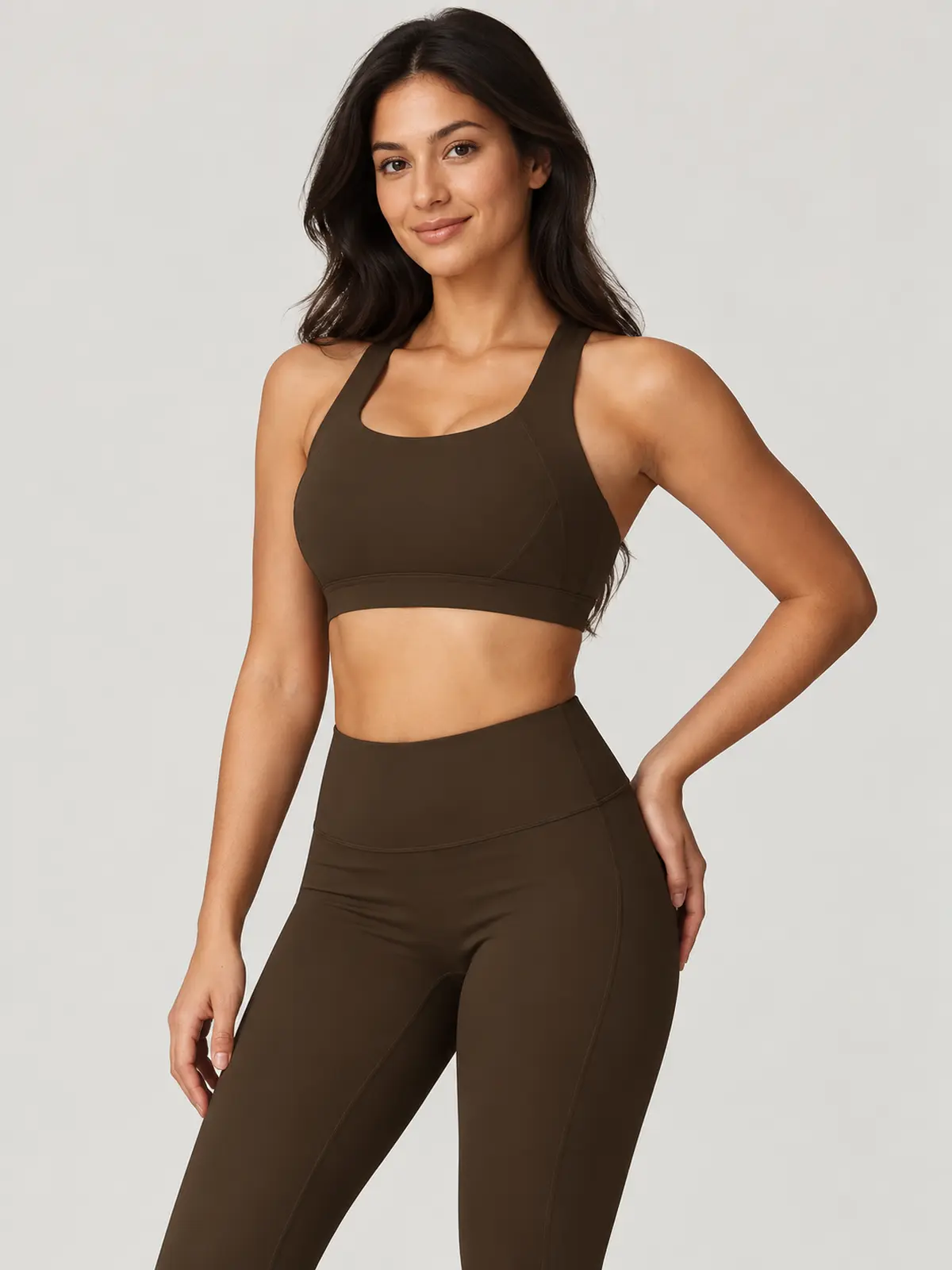 Sagebound Relay Scoop-Neck Sports Bra — dark coffee brown — general — authoritative variation match