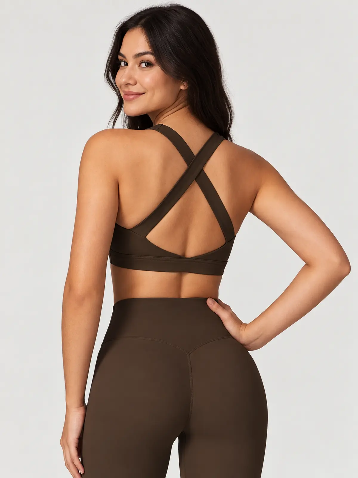 Sagebound Relay Scoop-Neck Sports Bra — dark coffee brown — sports-bra — authoritative variation match