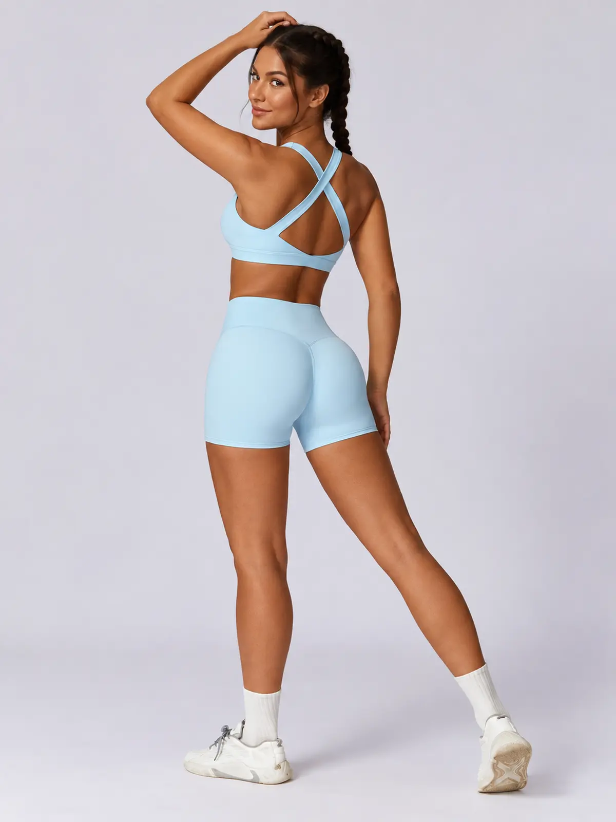 Sagebound Relay Scoop-Neck Sports Bra — sky blue — general — authoritative variation match