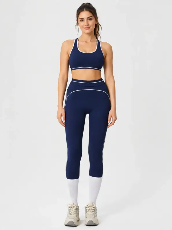 Signal Piping High-Rise Capri Leggings — deep navy blue with white contrast piping — capri-leggings — authoritative variation image