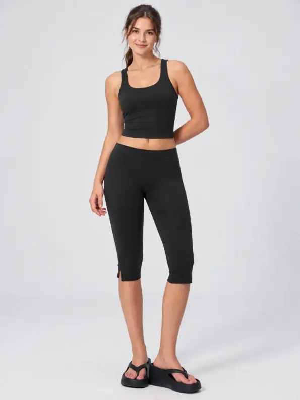 Skyline Slit High-Rise Capri Leggings — black — capri-leggings — authoritative variation image
