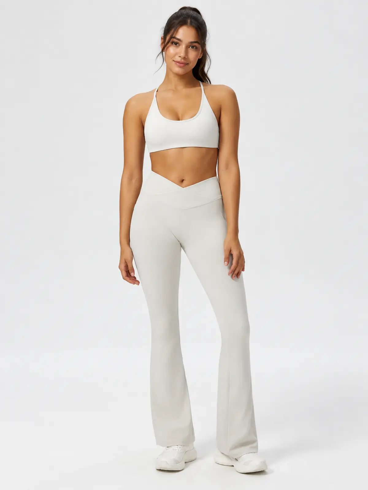 Solstice Arc Sports Bra and Flare Leggings Set — cream off-white — flare-leggings — authoritative variation image