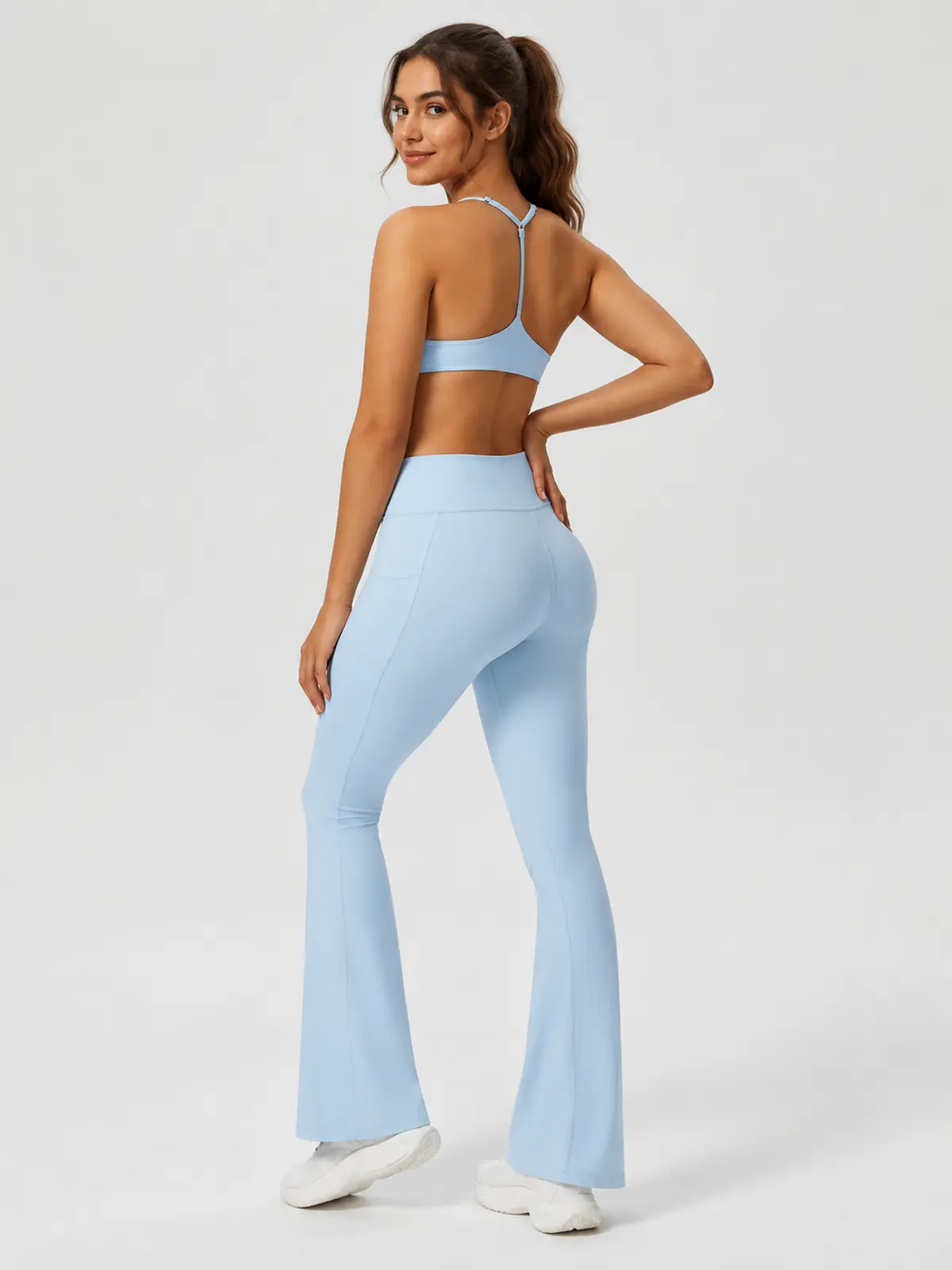 Solstice Arc Sports Bra and Flare Leggings Set — sky blue — flare-leggings — authoritative variation image