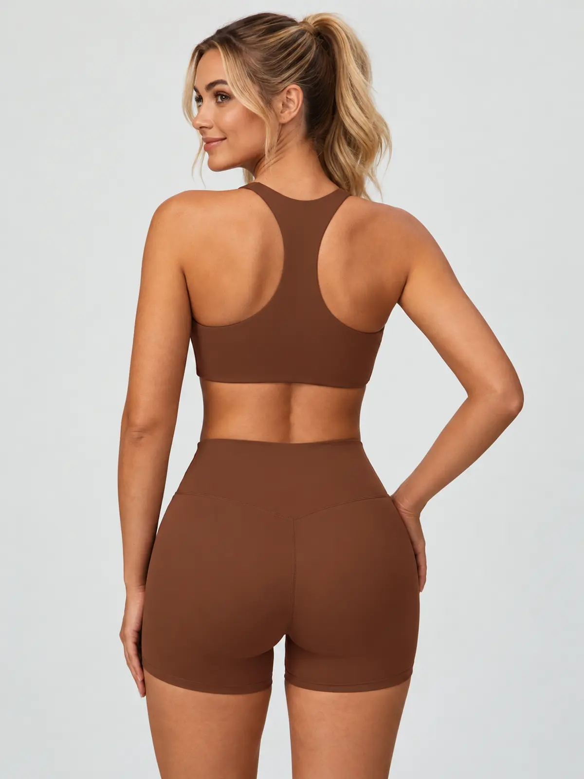 Tessellate Dawn Scoop-Neck Longline Sports Bra — brown — general — authoritative variation match