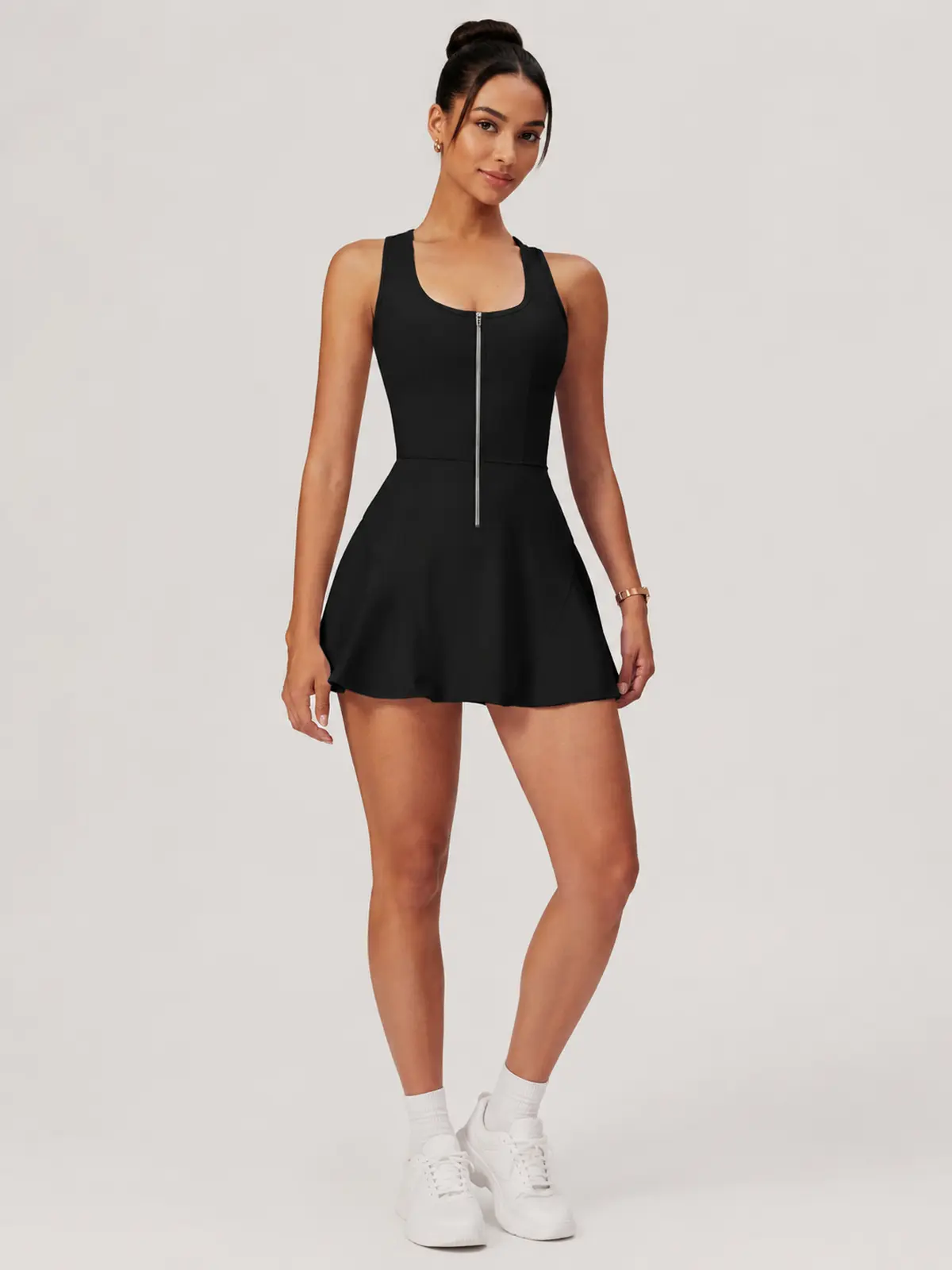 Tessera Noon Sleeveless Zip-Front Exercise Dress — black — exercise-dress — authoritative variation image