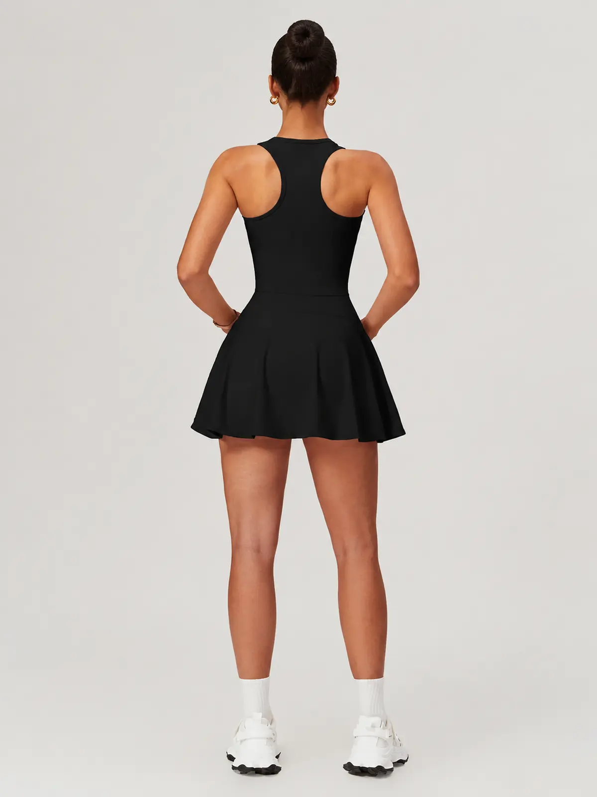 Tessera Noon Sleeveless Zip-Front Exercise Dress — black — exercise-dress — authoritative variation match
