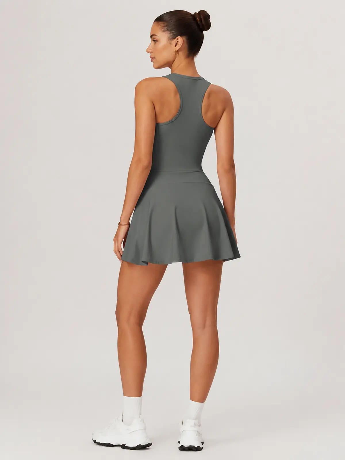 Tessera Noon Sleeveless Zip-Front Exercise Dress — dark gray — exercise-dress — authoritative variation match